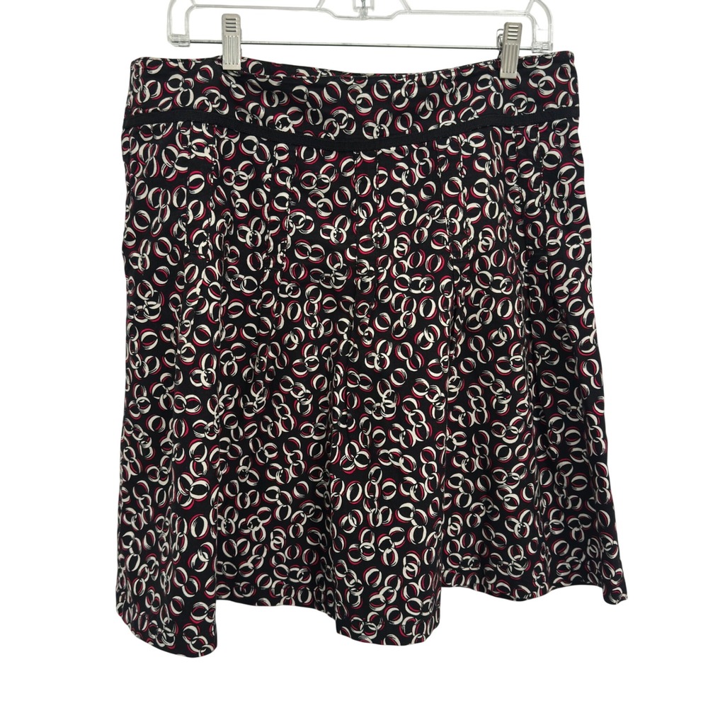 Ann‎ Taylor LOFT Skirt Modern Black Red White Geometric Cotton Pleated Size 10